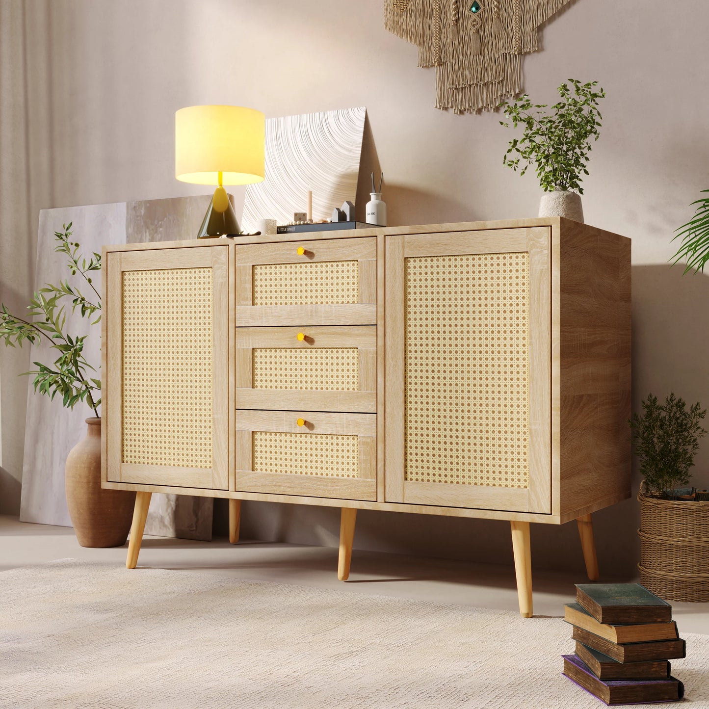 Rattan & Natural Wood – Japandi Wabi-Sabi Nightstand