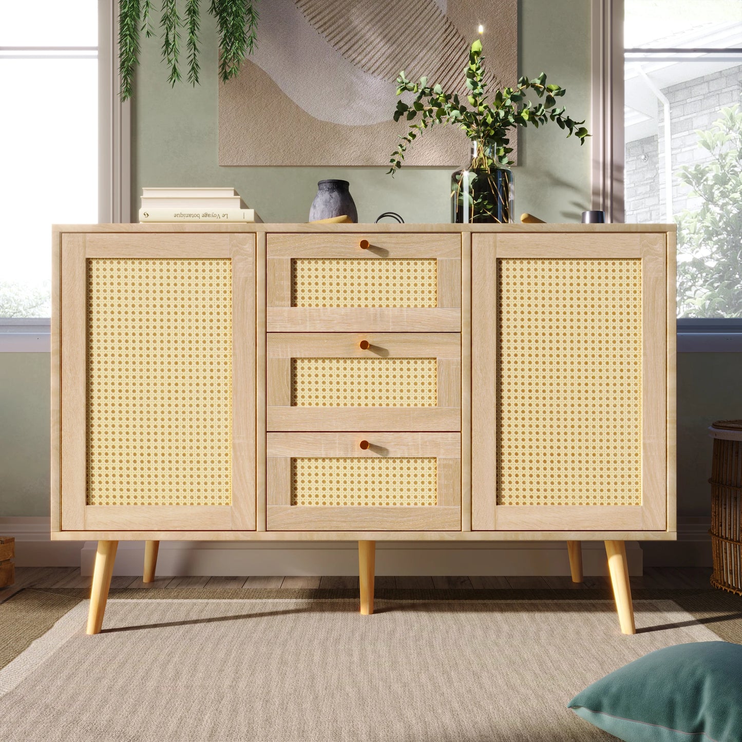 Rattan & Natural Wood – Japandi Wabi-Sabi Nightstand